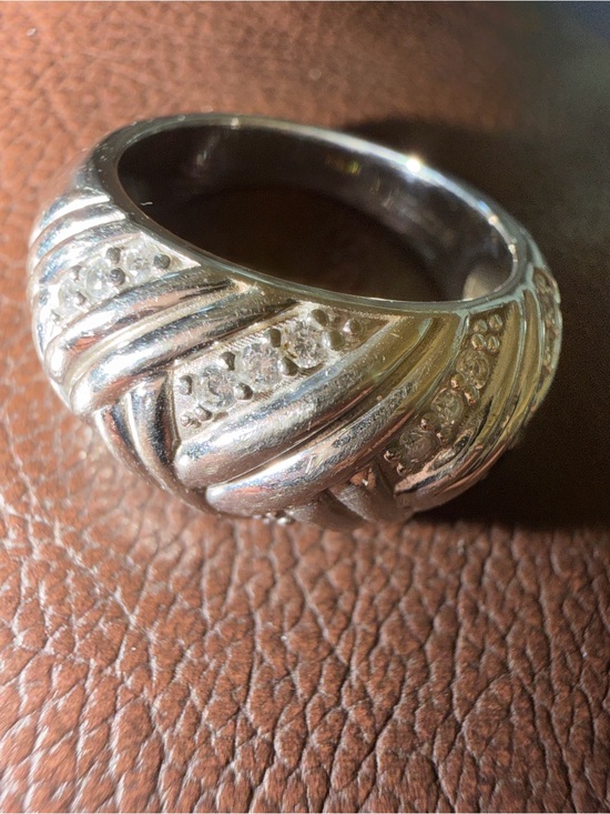 Jewelry - Vintage Sterling Silver 925 Braided Pave Cubic Zirconia Dome Ring EUC